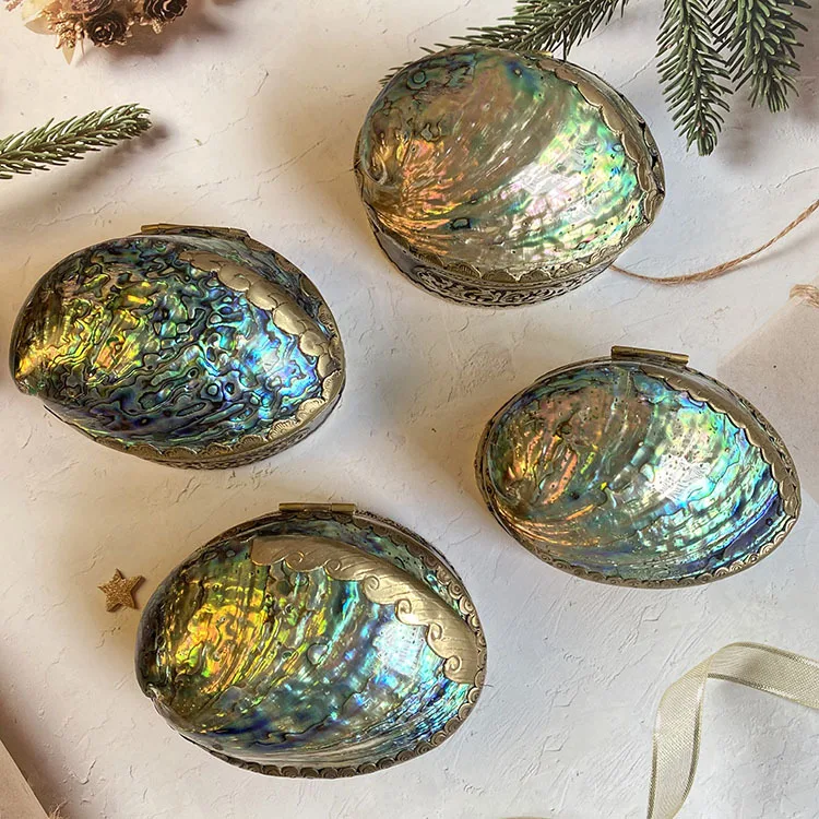 Natural Abalone Shell Jewelry Box Wedding Engagement Ring Packaging Organizer Earrings Necklace Bracelet Display Gift Box