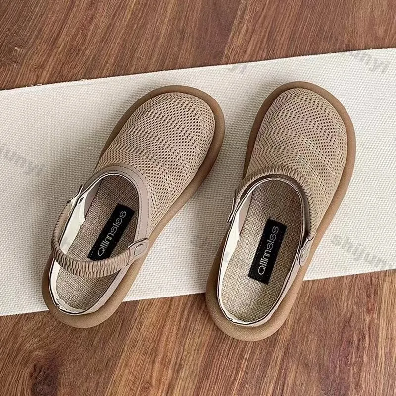 Women's Sandals 2025 Summer Mesh Breathable Fashion Vintage Half Slippers Lightweight Comfortable Soft Sole Non Slip Beach Shoes