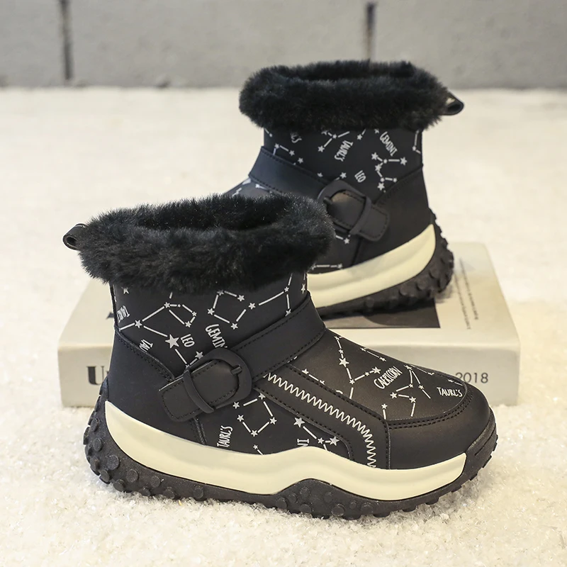 Mid Top Children Snow Boots Kid Velvet Thicken Boot Girl Boys Winter Trendy All-match Anti-slip Wear-resistant Child Cotton Boot