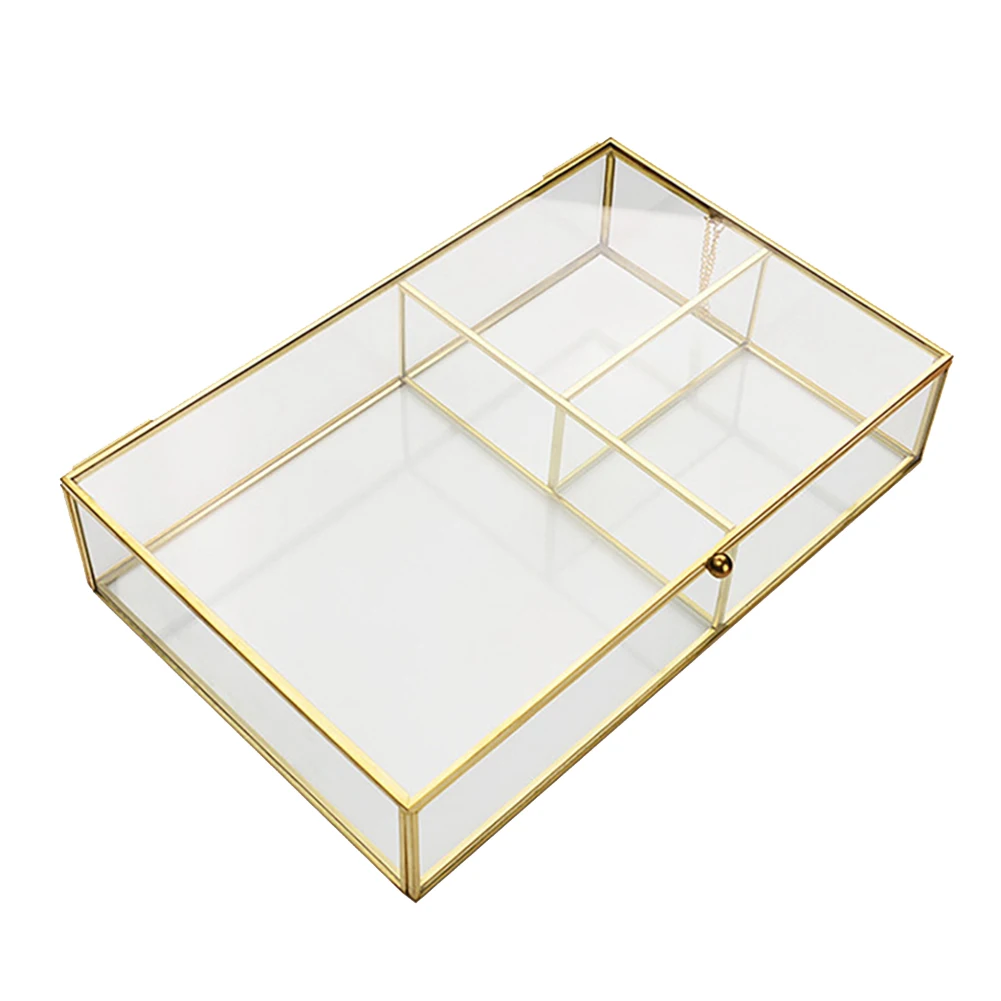 

Transparent Glass Jewelry Box Jewelry Organizer Holder Tabletop Containe Makeup Organizer Dust-Proof Storage Box,L