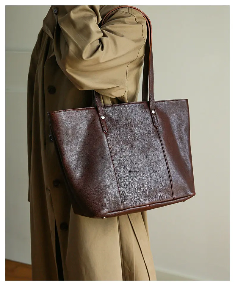 Einkaufstasche für das Wochenende, aus echtem Leder, Damenhandtasche, lässiger Luxus, handgefertigt, aus echtem Rindsleder, Damen-Umhängetasche, schlichte Handtasche. – Detail 17