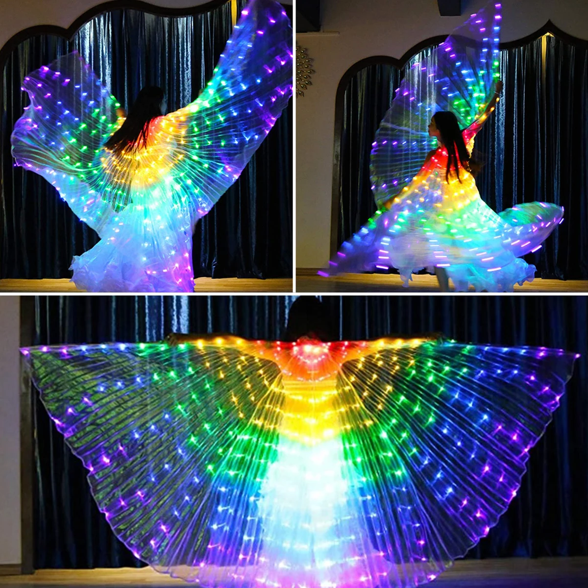 LED Isis Wings Colorful LED Butterfly Wings With Telescopic Sticks Glowing Light Up Costume Performance Clothing For Stage Party