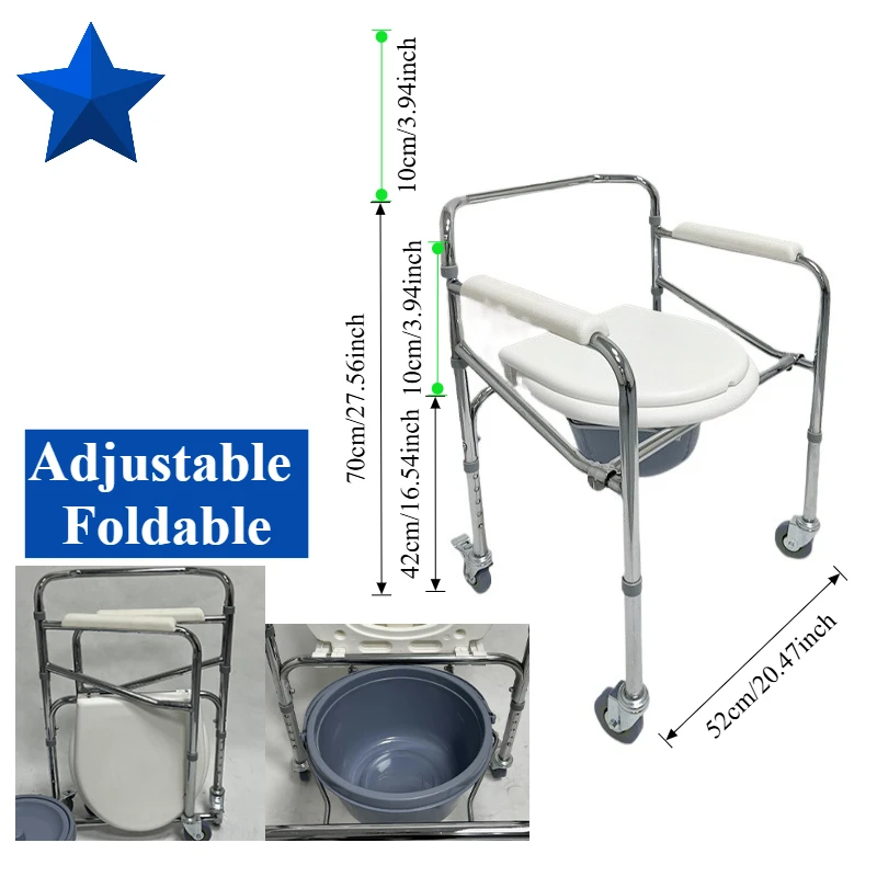 

Elderly Household Mobile Toilet Collapsible Chair Disabled Care with Wheel Bath Portable Folding Commode
