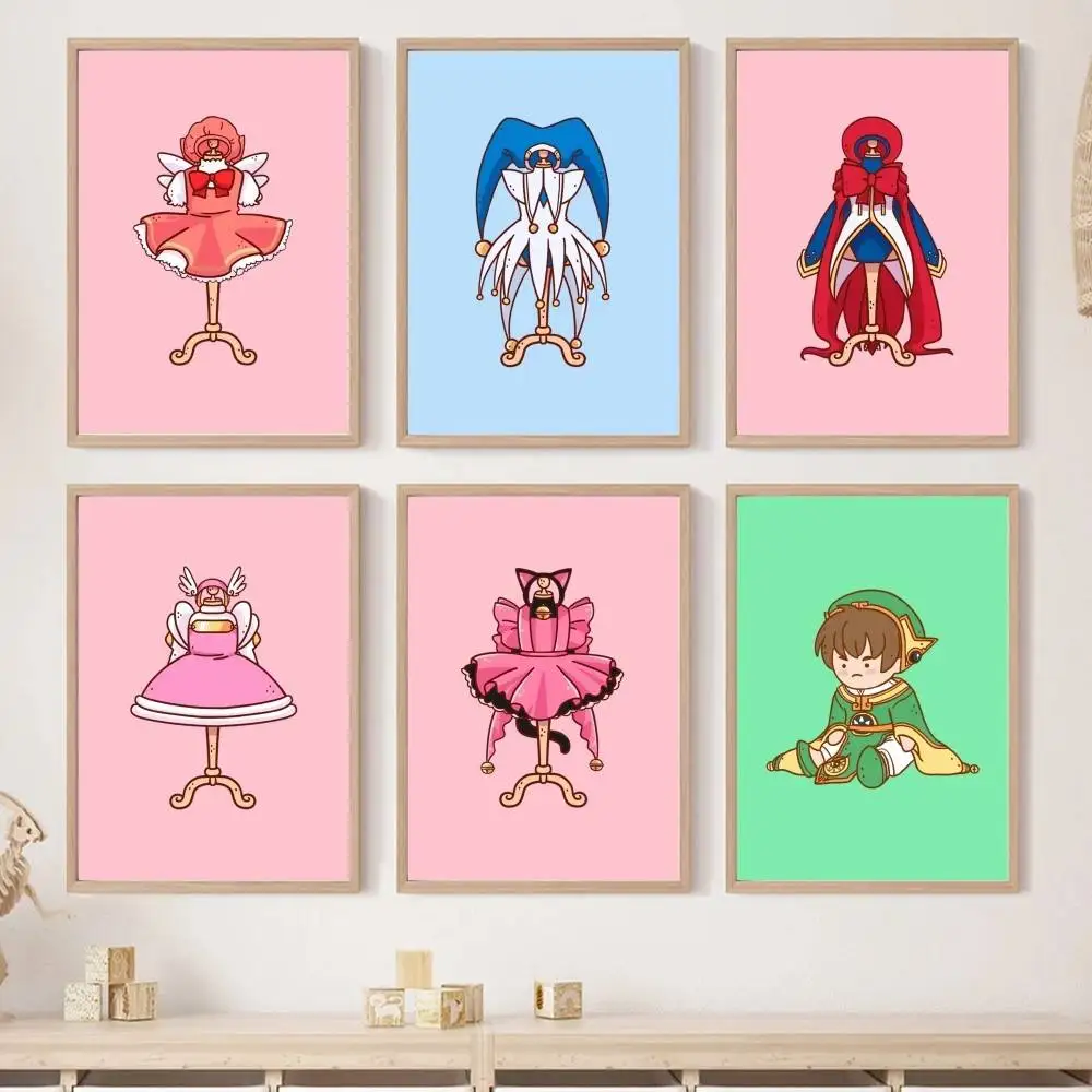 Cute Anime Magical Girl Outfit Paper Poster Cartoon Dress Mannequin Print Pastel Pink Wall Art Girls Bedroom Decor Unframed