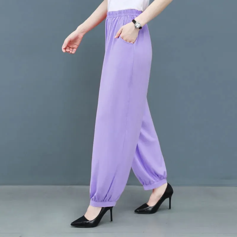 

2022 New Summer Loose Comfortable Female Clothing Bloomers Women's Long Pants Thin Wide Leg Pants Cotton Silk Miss Beach Shorts