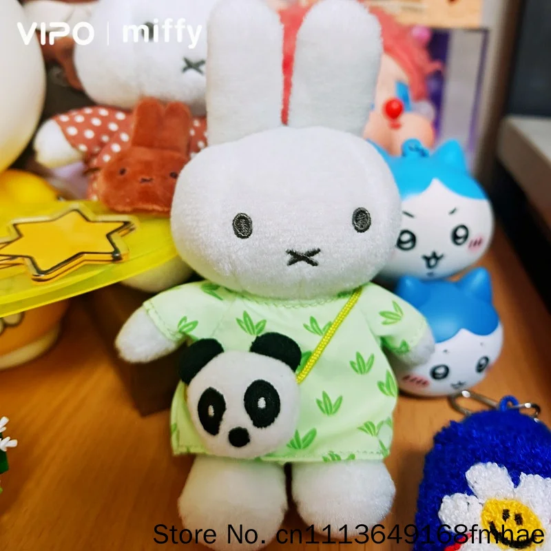 

VIPO Miffy Plush Keychain Miffy Rabbit Stuffed Doll Panda Pendant Bamboo Pattern Soft Touch Bag Hanging Decoration Key Accessory