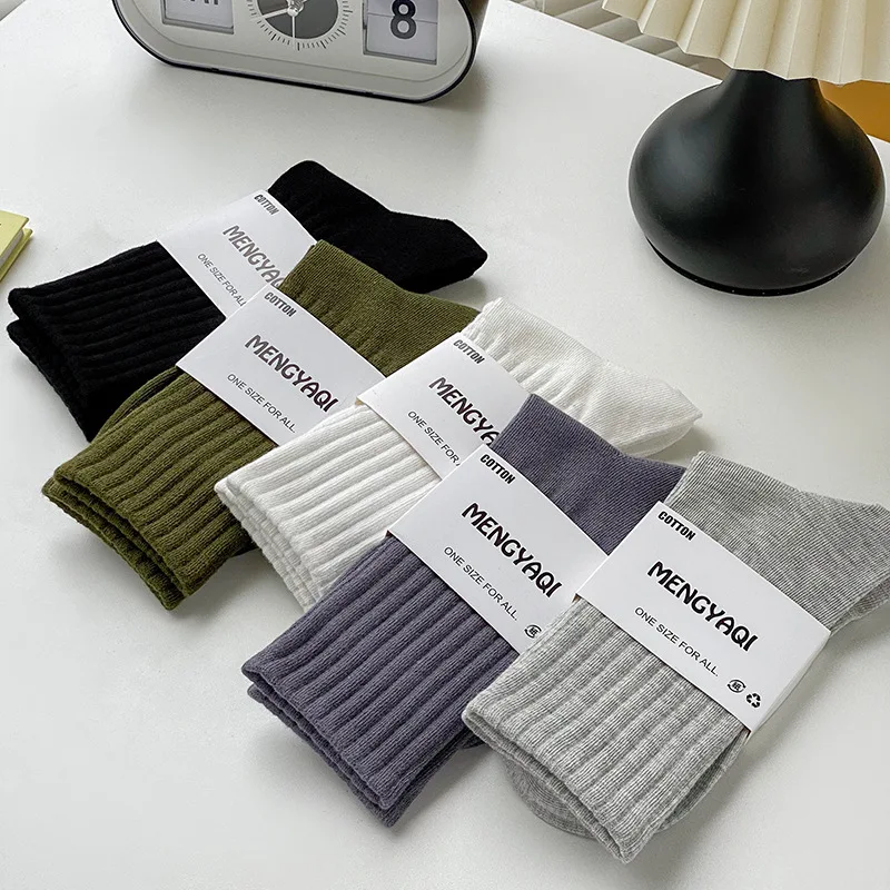 

Для мужчин и женщин весна осень зима японские однотонные хлопковые носки в стиле ретро мягкие утолщенные теплые спортивные носки средней длины для пар