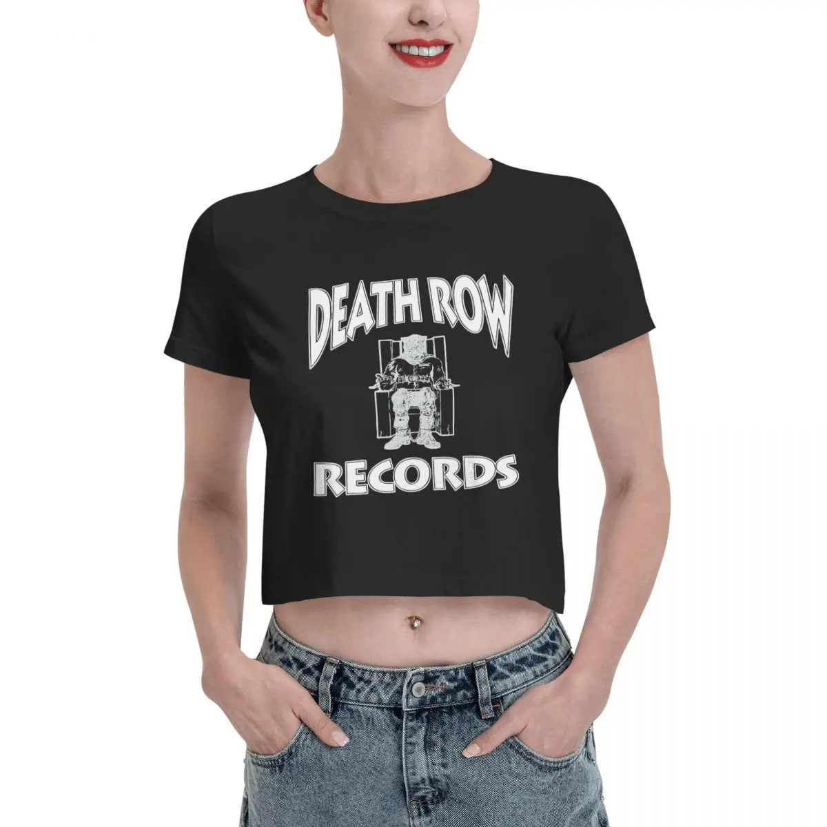 Death Row Records Dr Dre Tupac Tshirt Cartoon Graphic Tees Female Crop Top,Leak navel T-shirt