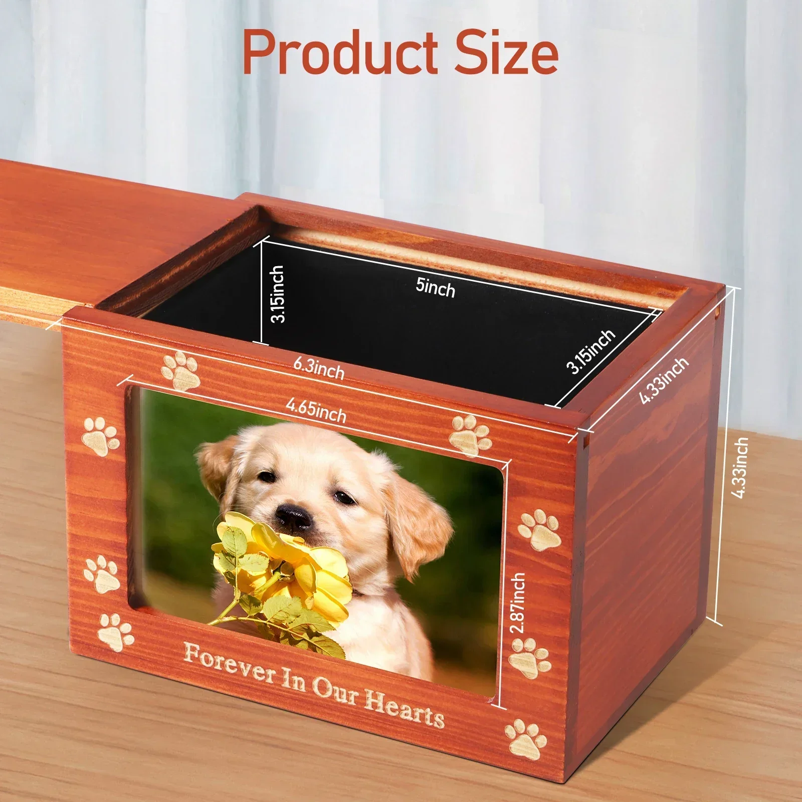 Pet Memory Urn Ashes Cat Dog Memorial Urn Wooden Case Keepsakes Box Cremation Urns With Photo Pet Loss Keepsake Cinerary Casket