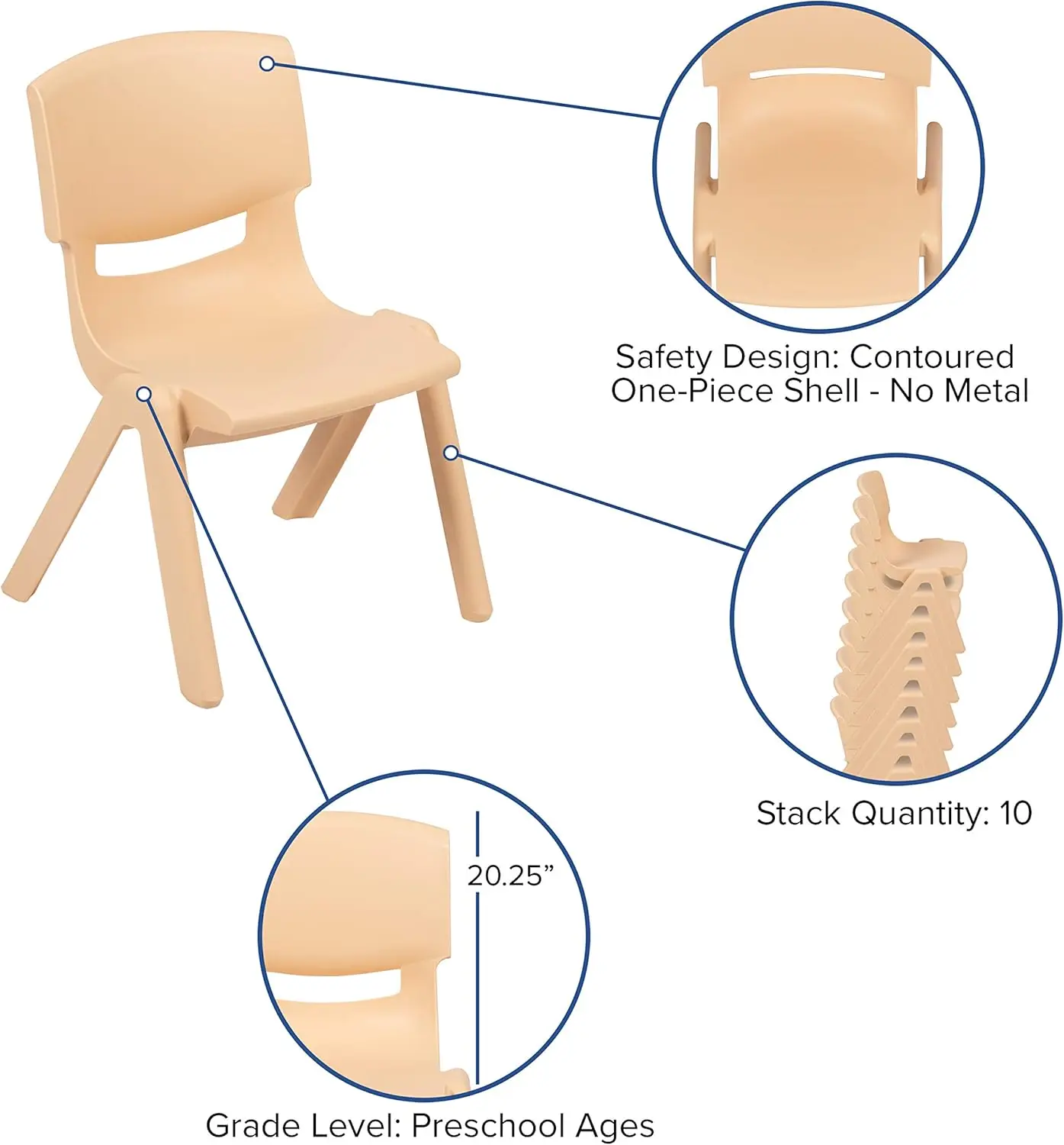 Furniture Adjustable Classroom Activity Table with 6 Stackable Chairs, Rectangular Plastic Activity Table for Kids, 24" W