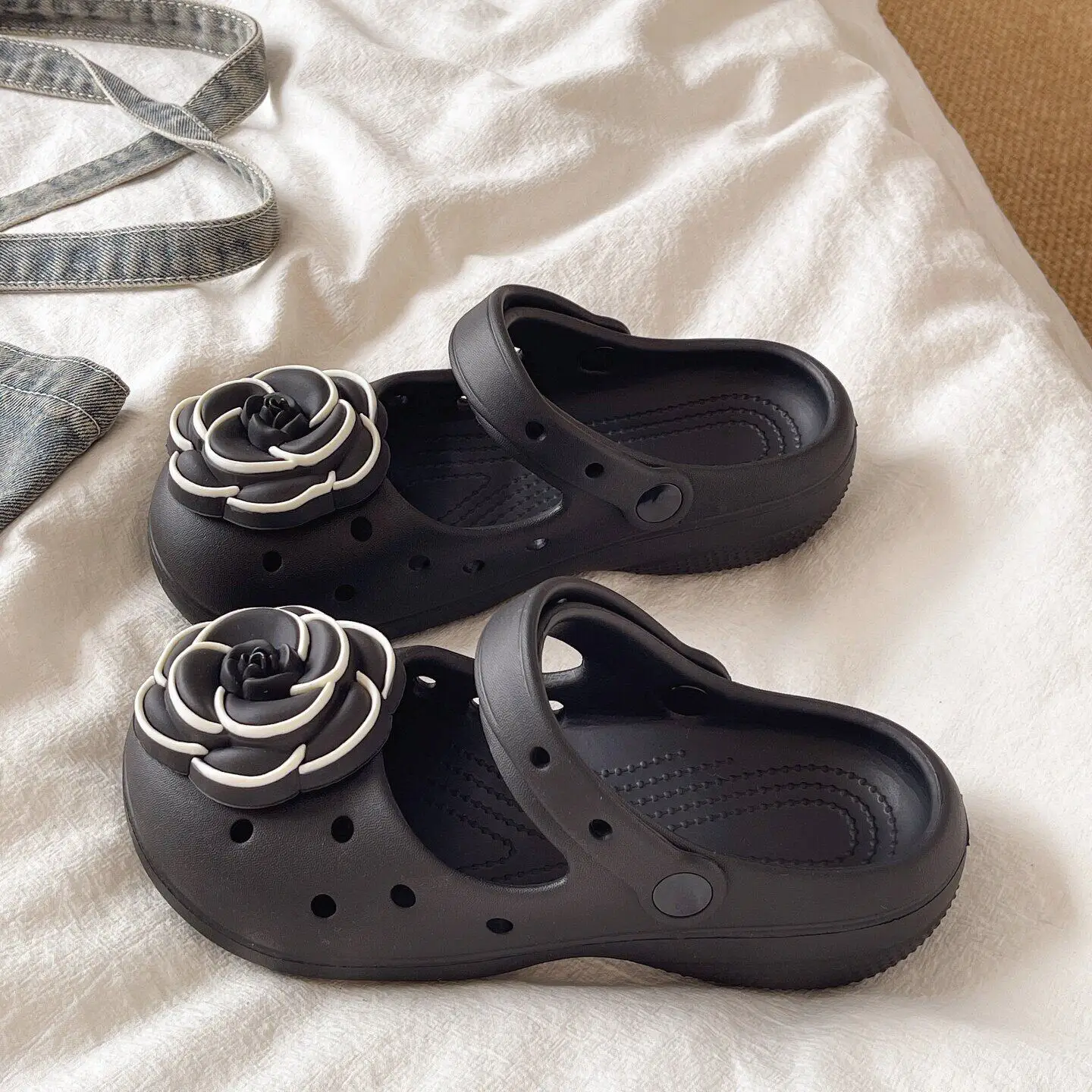 Eva Flower Summer Sweet Ballet Clogs Cute Non Slip Height Increasing Women Mary Jane Vacation Beach Outdoor Slide Sandals