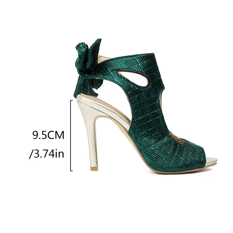 ASILETO Sexy Women Sandals Peep Toe Ultrahigh Thin Heels 9.5cm Bowknot Lace Up Plus Size 41 42 43 Fashion Dating Party Shoes