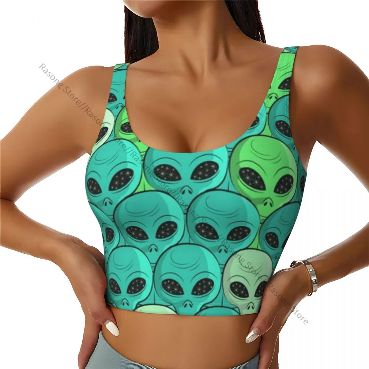 Sports Bra Women Running Yoga Clothes Vest Aliens Background Gathering Fitness Vest