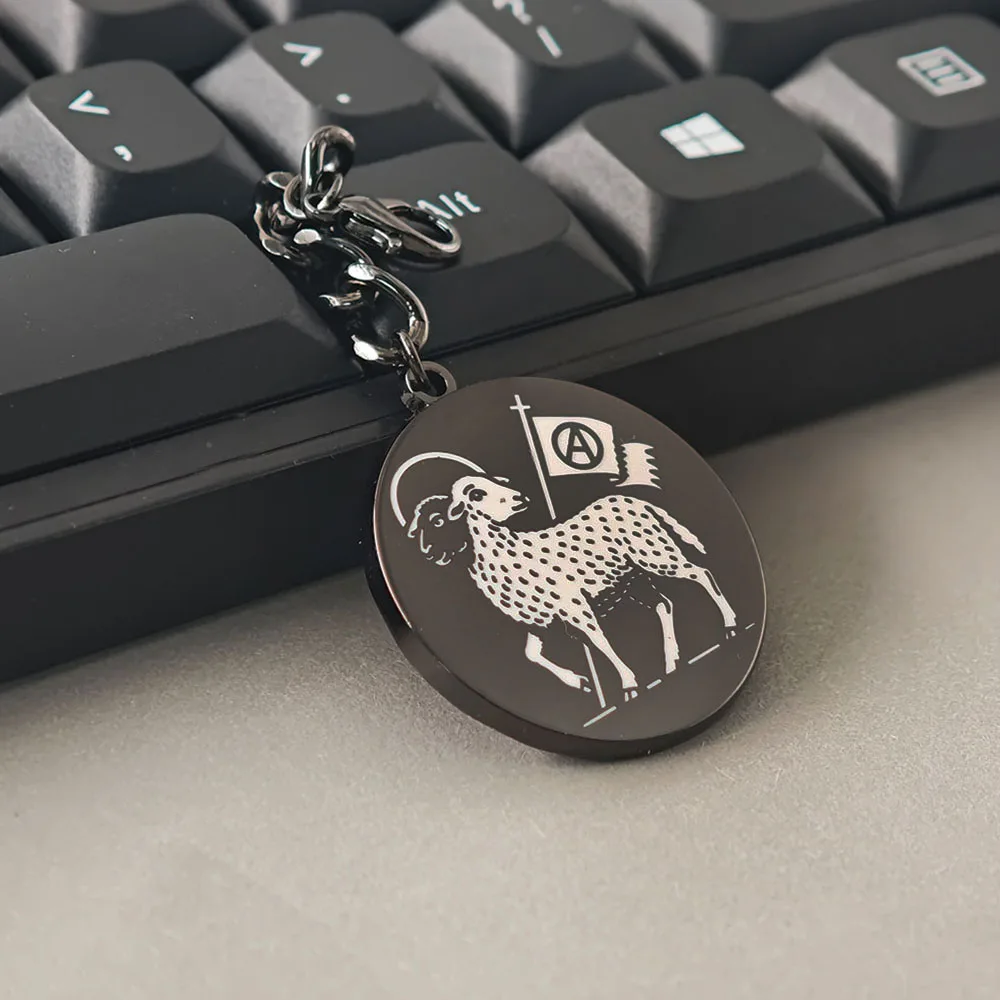 No Gods No Masters Schlüsselanhänger Anarchie-Flagge Zweiköpfiges Lamm Metall-Schlüsselring Punk-Rock-Fan-Kollektion Rucksack-Anhänger Geschenk – Detail 5