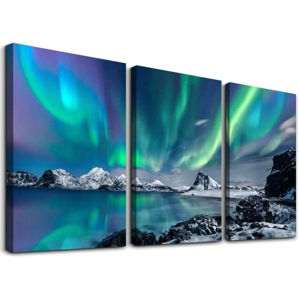 

farmhouse Wall Art Aurora Scenery Painting on Canvas Wall decorations for living room Stretched and Framed Canvas Paintings