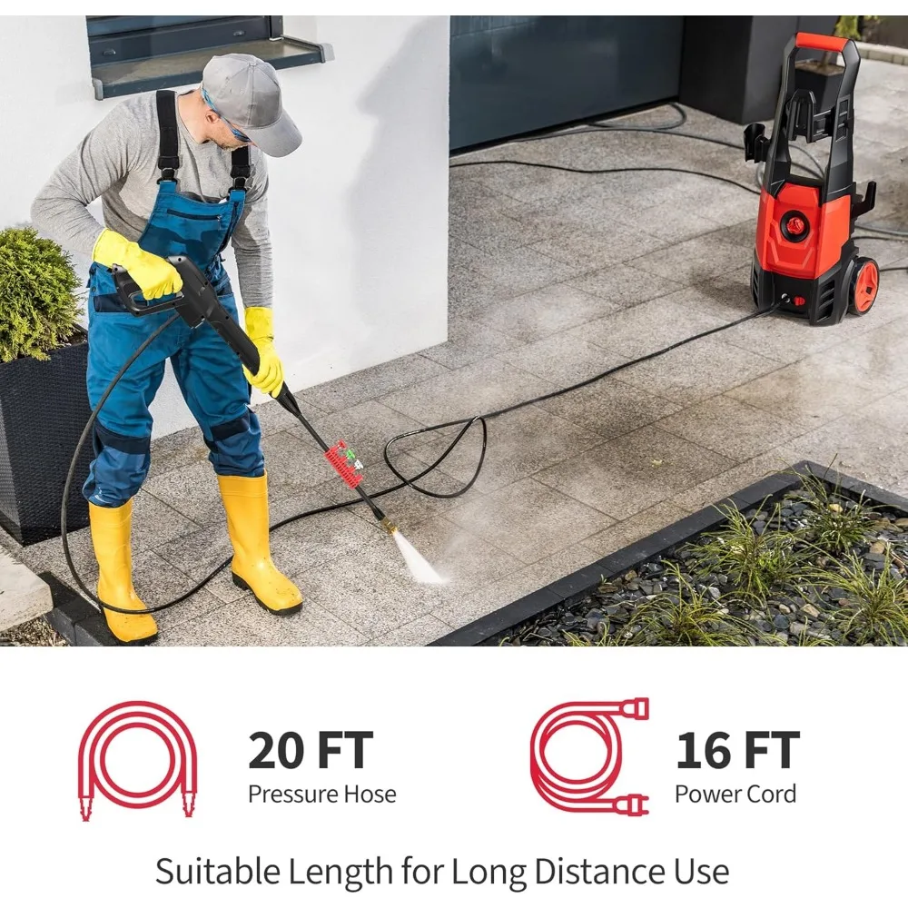 Limpiador portátil de alta presión con caudal de 2,5 GPM, 4 boquillas de conexión rápida y cañón de espuma