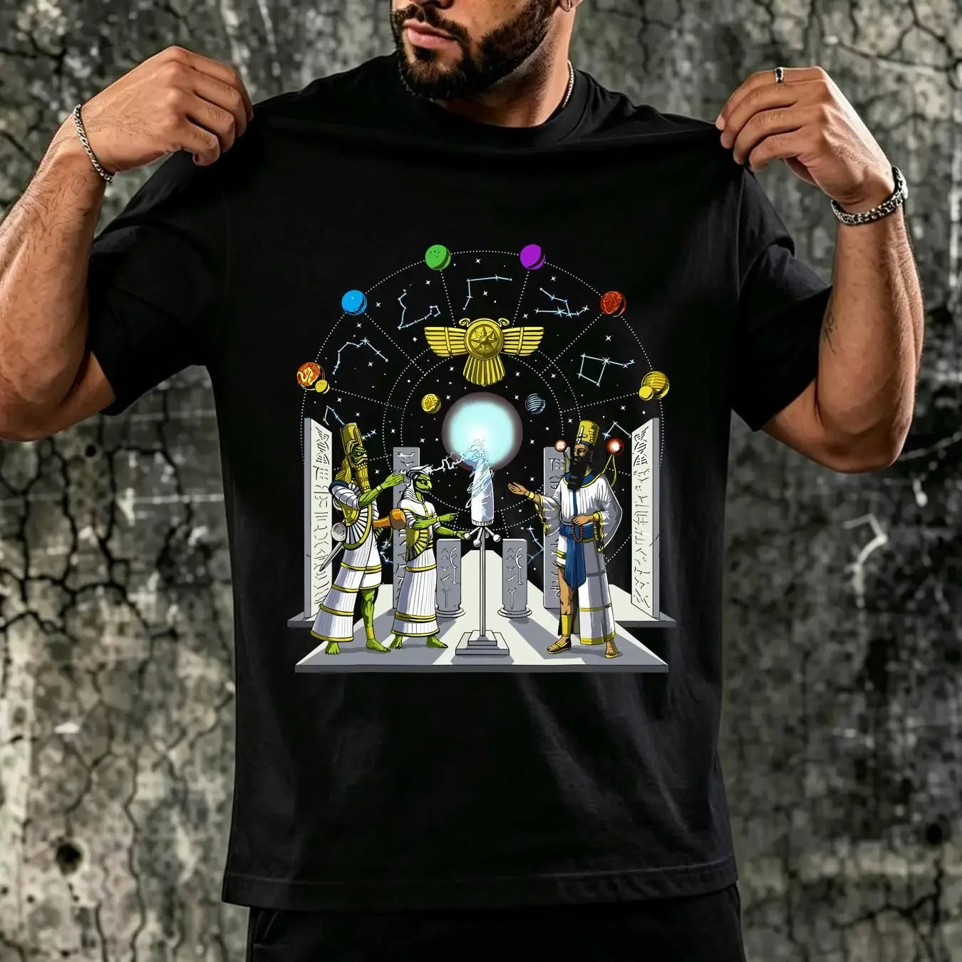 washed T Shirt NEW LIMITED Anunnaki Aliens Space Science Fiction Ancient Sumerian Gods long or short sleeves vintage Washed