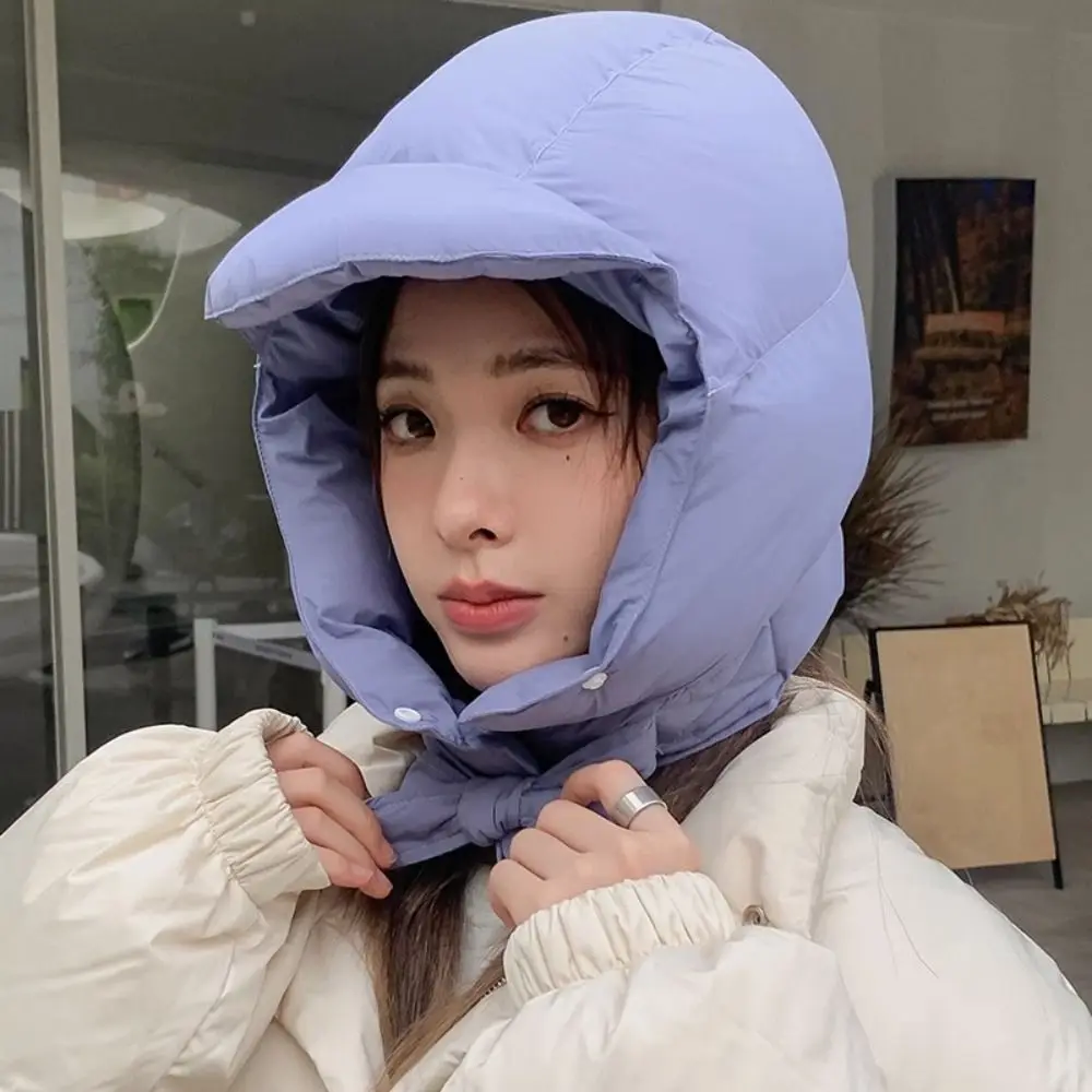 Casual Solid Color Padded Pullover Cap Windproof Harajuku Balaclava Hat Headscarf Keep Warm Puffy Ear Protection Cap Skiing