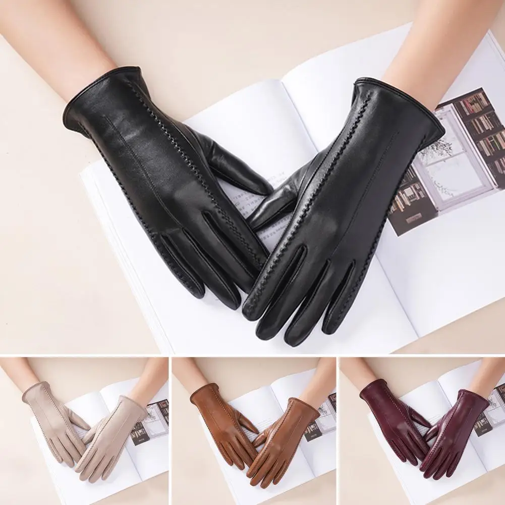 Touchscreen Gloves Women’s Faux Leather Touchscreen Gloves Warm Winter Skiing Gloves with Thickened Soft Lining Full Palm