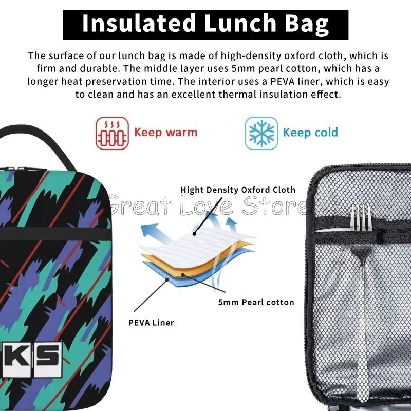 HKS Retro Pattern Insulated Lunch Bag Reusable Leakproof Portable Oxford Thermal Cooler Lunch Bento Box for Work Travel Picnic