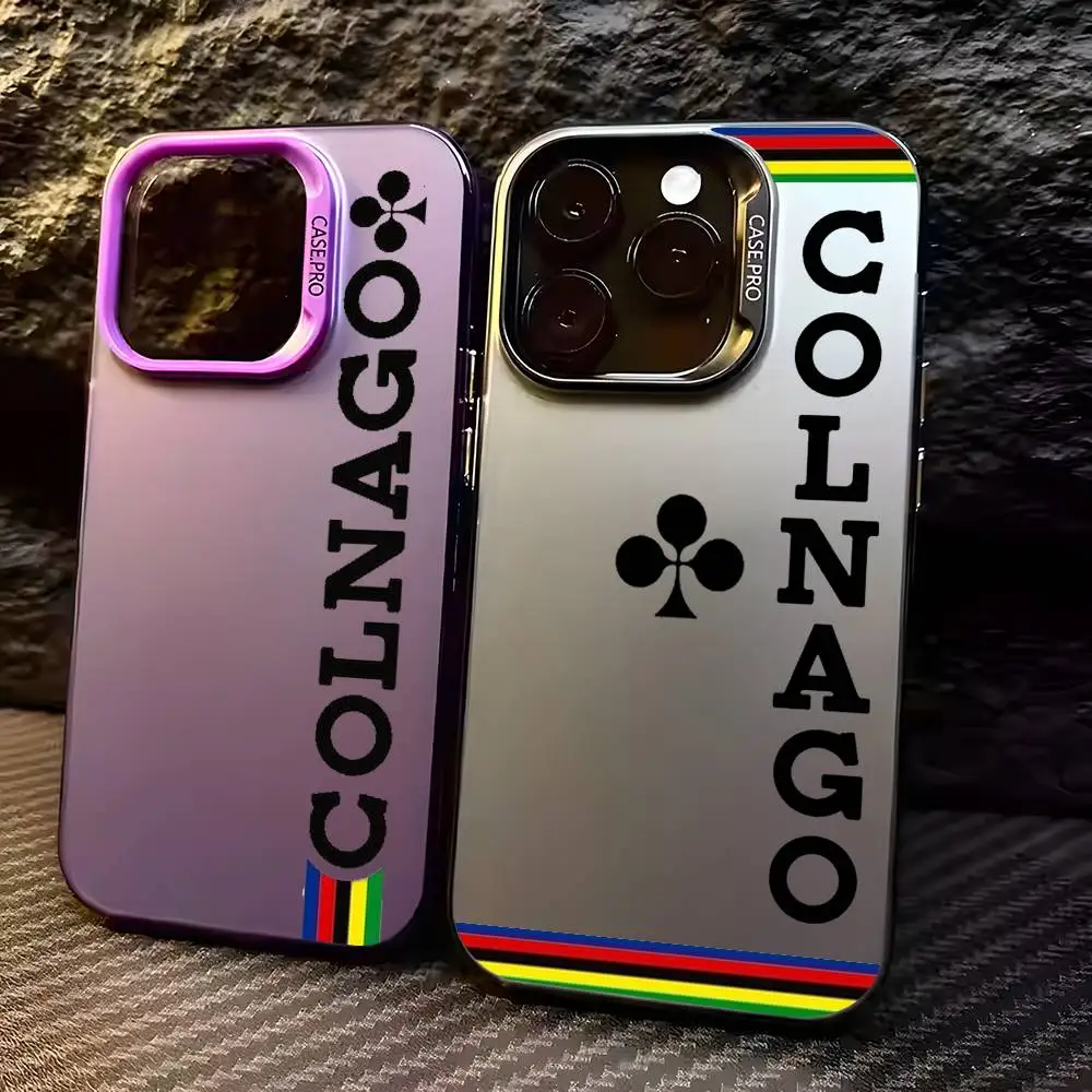 

Fashion Cycling C-Colnago Phone Case For iPhone 16 15 14 13 12 11 Pro Max Black Matte Multicolor Laser Metallic Aurora Cover