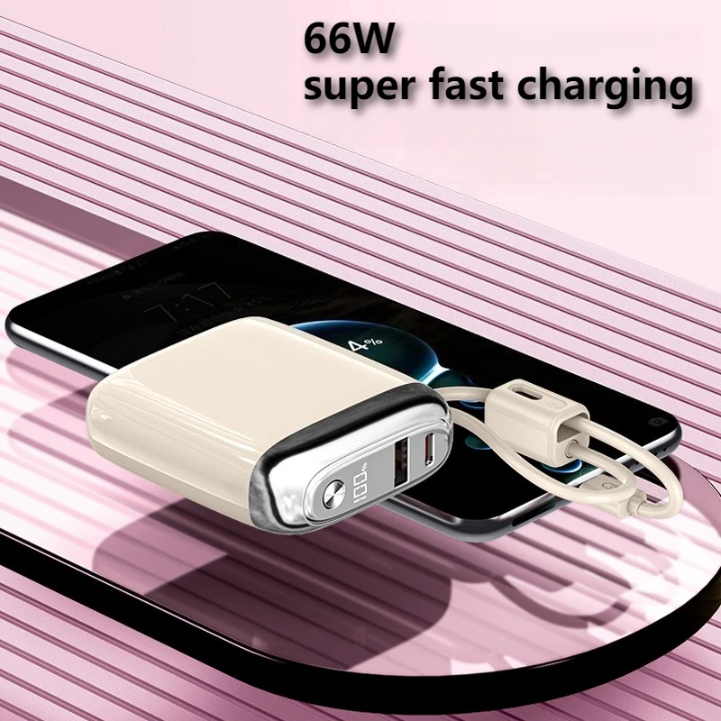 10000mAh 66W Super Fast Charging Built-in Line Power Bank Mini Small and Portable Mobile Power Source