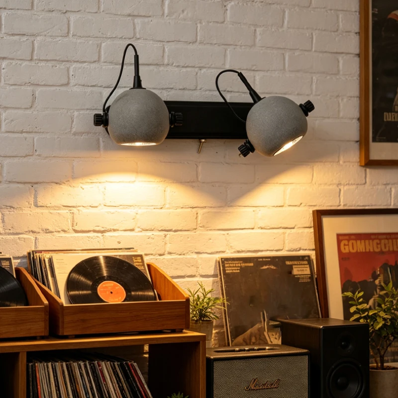 Micro cement bedroom bedside wall lamp industrial style retro study living room background wall B&B cafe rotating wall lamp
