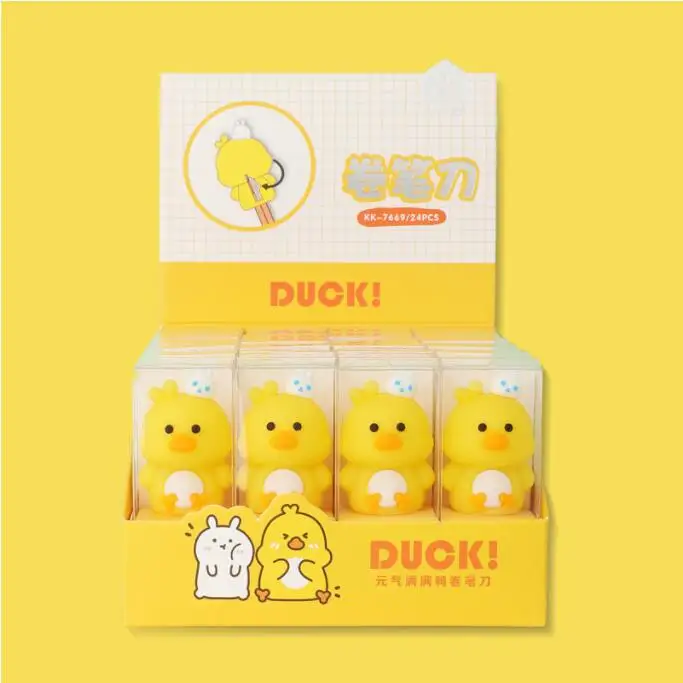 24 pcs/lot Yellow Duck Pencil Sharpener Cute Hand Mechanical Cutter Knife stationery gift school supplies