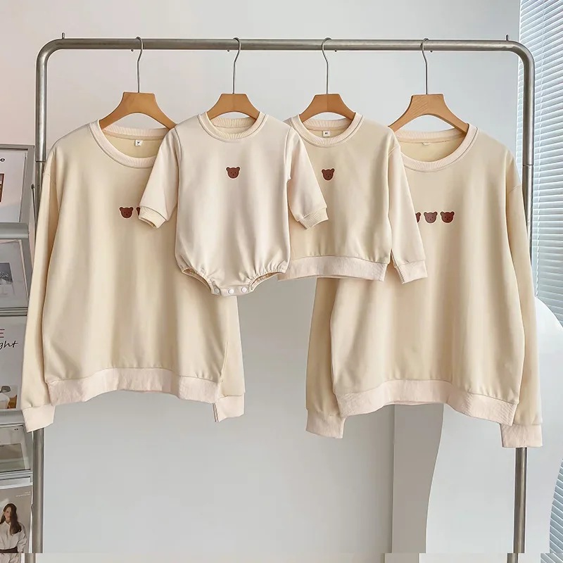 Korean Fashion Parent-child Matching Clothes for Whole Family Sweatshirts Autumn Dad Mom and Daughter Son Clothing Baby Bodsyuit