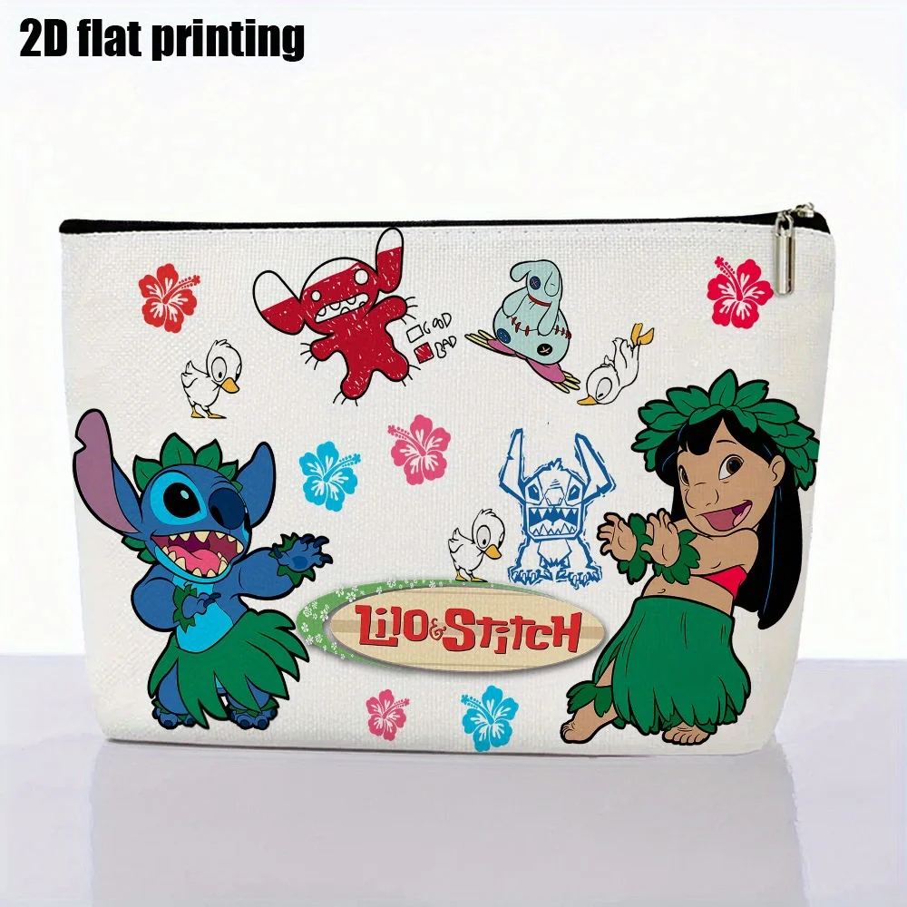 1 حقيبة مكياج ديزني ليلو آند ستيتش الكرتونية مع طباعة على طراز هاواي، حقيبة تخزين المجوهرات، حقيبة مثالية للسفر بسحاب - هدية عيد ميلاد ممتعة #1