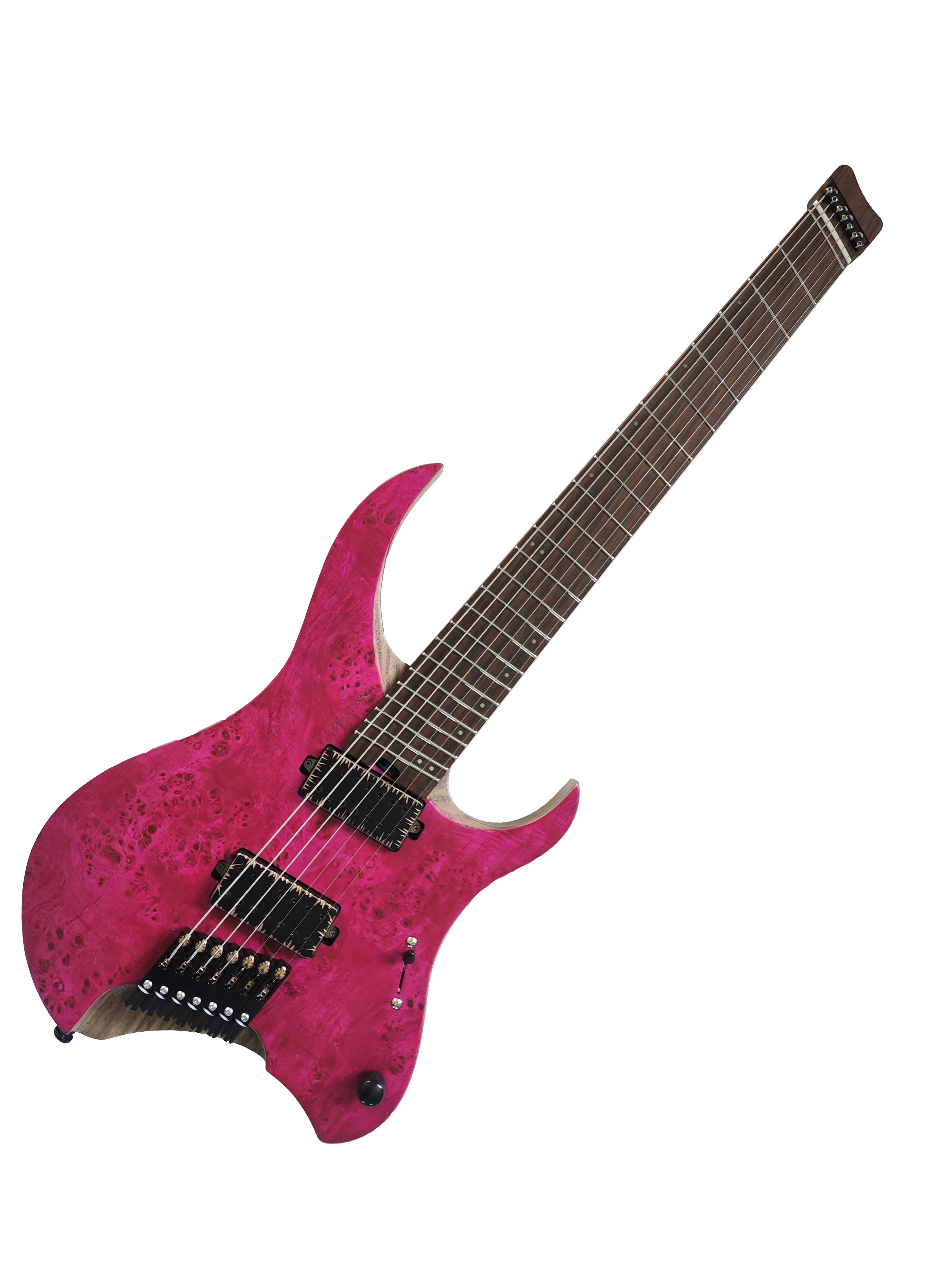 7 Strings,McTang Headless Electric Guitar,, Fan shaped Frets，Handmade，pink