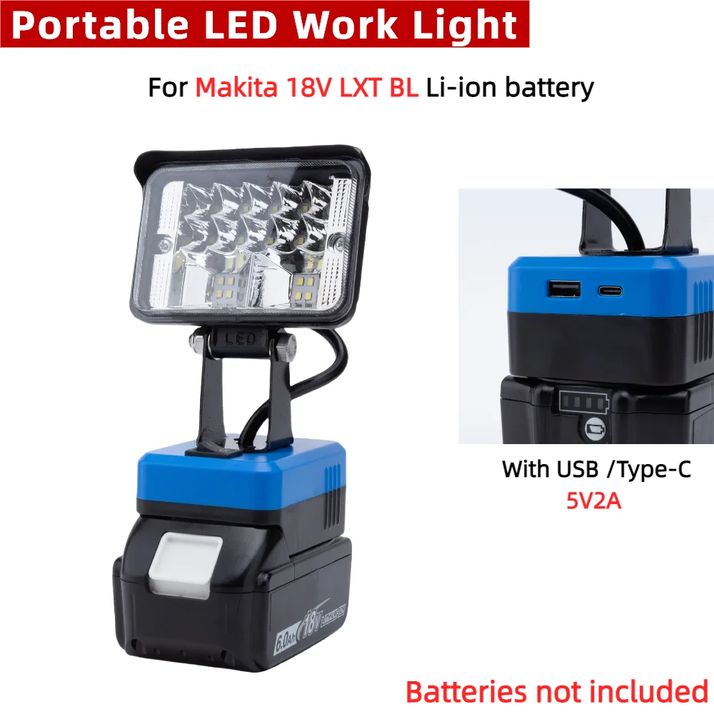 Portable LED Work Light for Makita 18V LXT BL Battery Powered Camping Lamp with USB Type-C Charging Port（Batteries Not Included）