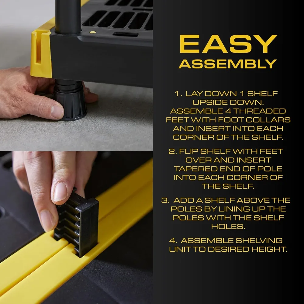 الأسود والأصفر ® وحدة رفوف تخزين بلاستيكية شديدة التحمل مكونة من 5 طبقات، 200 رطل/رف (72 بوصة ارتفاع × 48 بوصة عرض × 20 بوصة عمق)، للاستخدام الداخلي/الخارجي