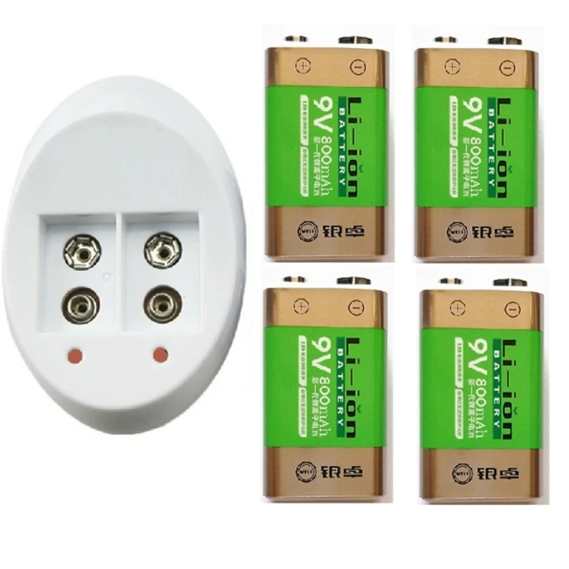 4PCS 9v rechargeable battery 800mAh Large 9V Lithium Ion Battery 9V Batterie Hersteller garantie + 1PCS 9V Smart Charger