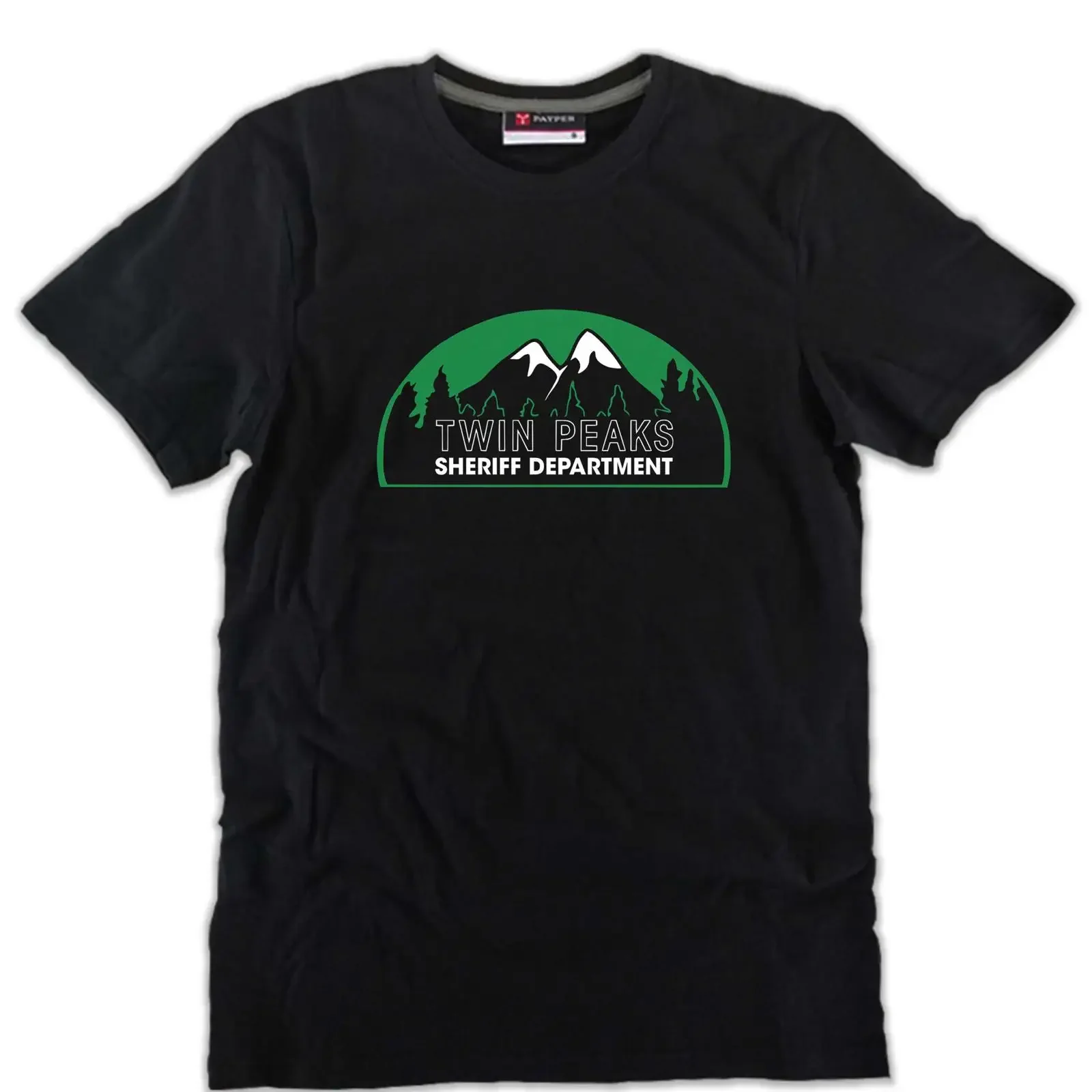 T shirt TWIN PEAKS sheriff department David LYNCH Black cotton 80's men or women vintage Washed Slightly graphic