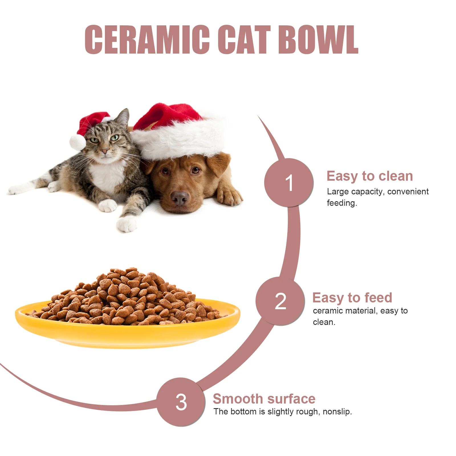 

Ceramic Cat Bowl Household Large Capacity Shallow Feeding Dish Smooth Surface Easy to Feed Pet Food Bowl Dog Treats Plate