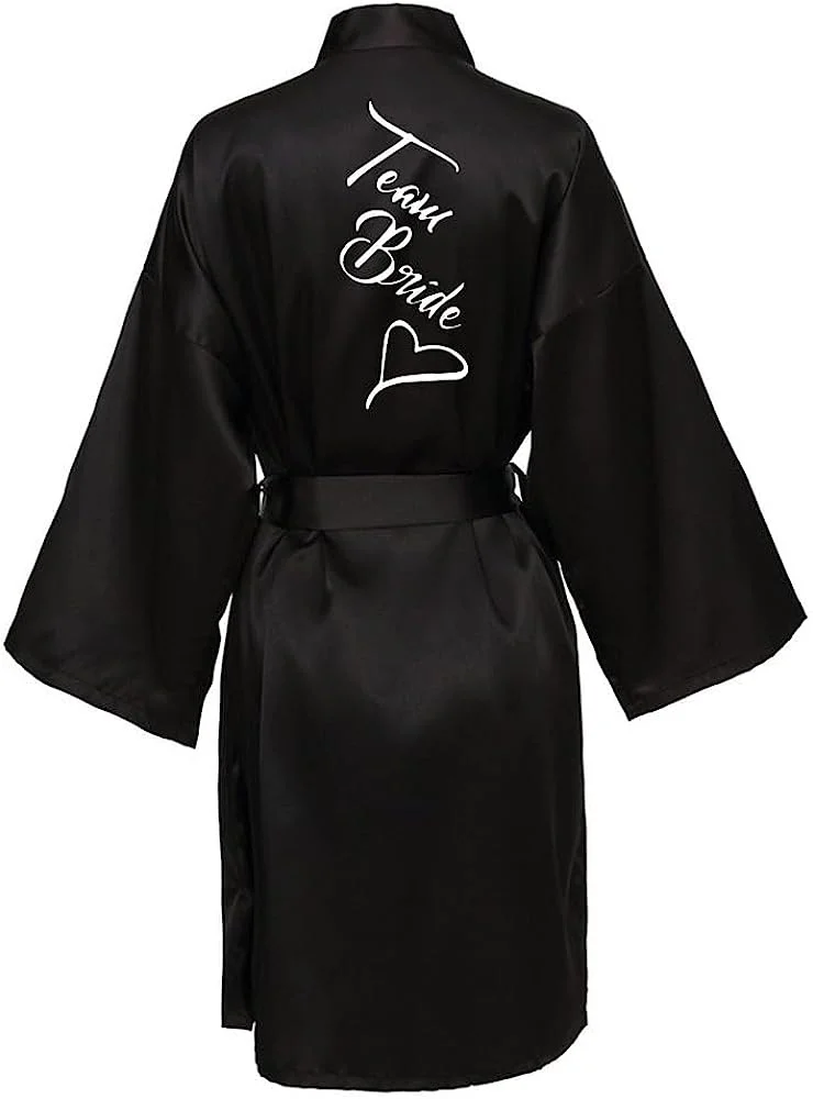 Women Silk Satin Short Night Printing Robe Kimono Robe Fashion Bath Robe Sexy Bathrobe Femme Wedding Bride Bridesmaid M024