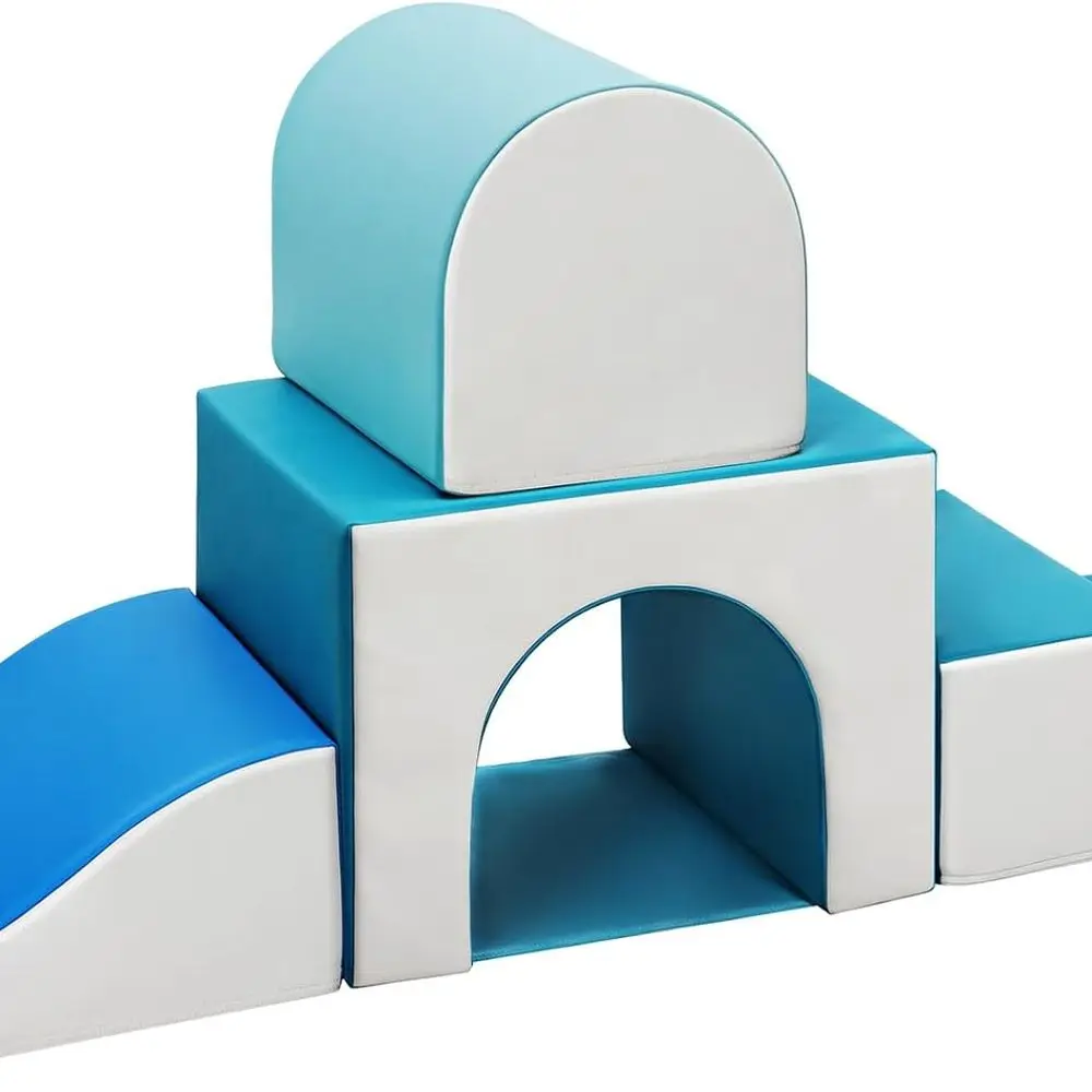 บล็อกปีนป่ายโฟมสีเขียวพร้อมอุโมงค์และสไลเดอร์สำหรับเด็กเล็ก: ชุดยิมเล่นในร่ม 4 ชิ้น