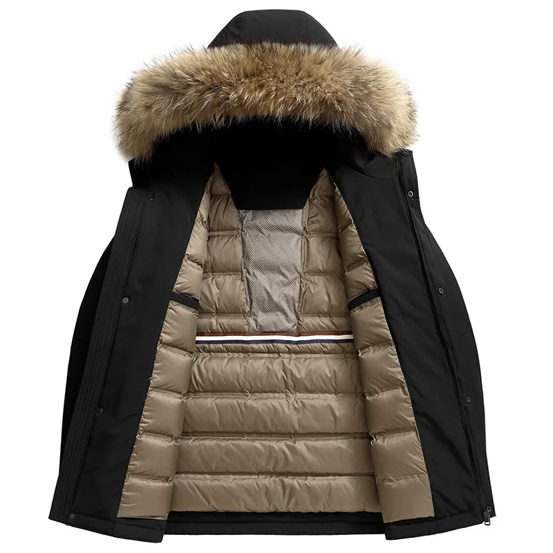 หนาลงเสื้อแจ็คเก็ตผู้ชาย 90 เป็ดสีขาวลงสามารถถอดออกได้ Raccoon FUR COLLAR JACKET ธุรกิจ Casual Hooded Down JACKET