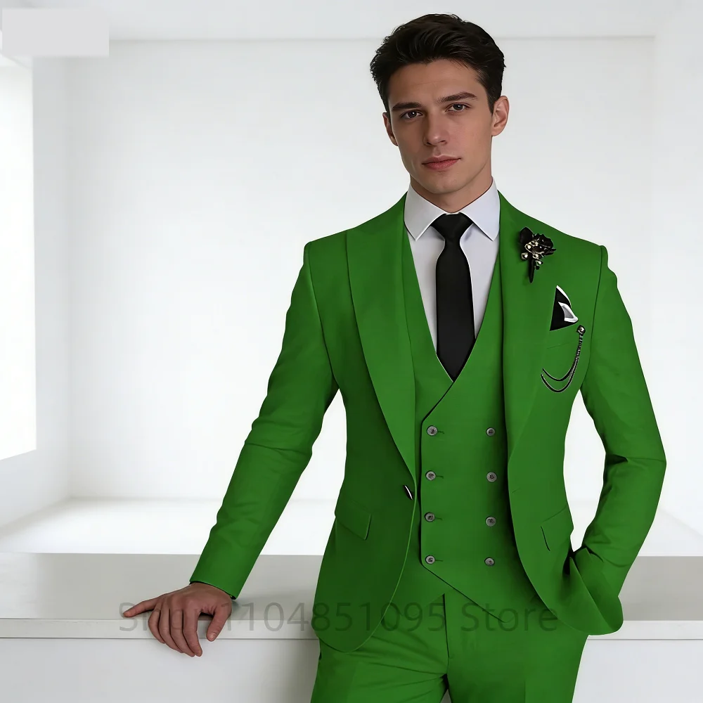 

Men's 3 Piece Slim Fit Wedding Tuxedo Suits Peak Lapel Formal Party Groomsmen Suit Set with Blazer Vest Pants