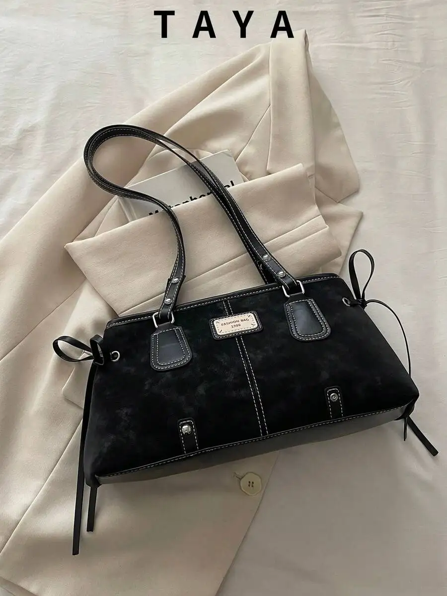

Retro Minimalist One Shoulder Bag - Lightweight Stitching Handbag for Daily Commute