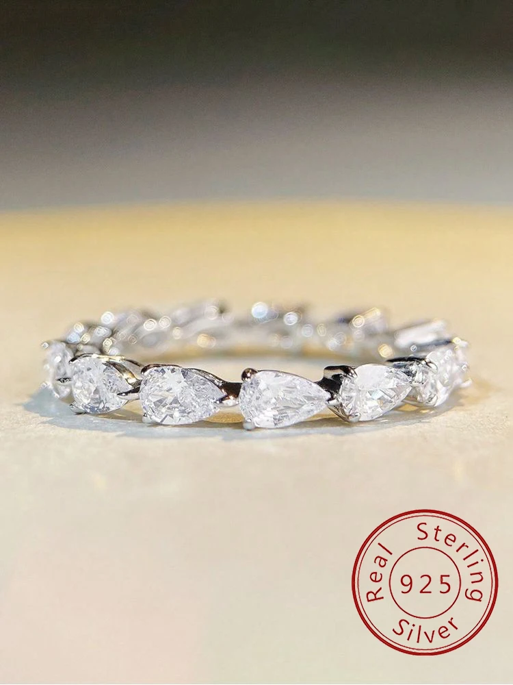 Anillo de Plata de Ley 925 con forma de gota de agua brillante a la moda para mujer, joyería fina de lujo de alta calidad para compromiso y boda