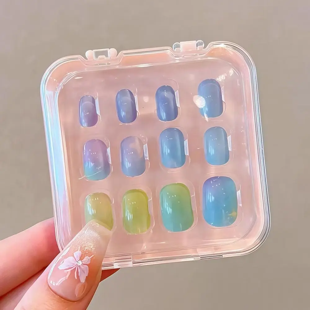 12pcs Cartoon Children Wearing Nails Detachable Cherry Bow Press on Nail Jelly Gel Waterproof Long Nail Sticker Girls Students