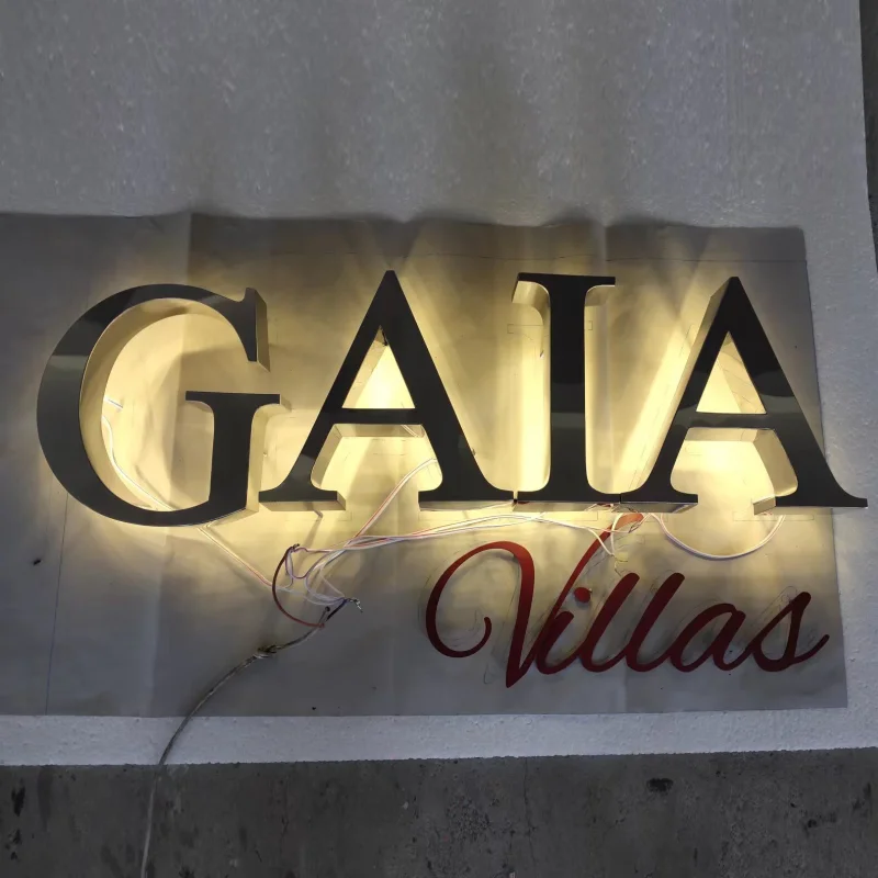 Customized Outdoor backlit villas name LED sign, back lighted stainless steel company logo signboard