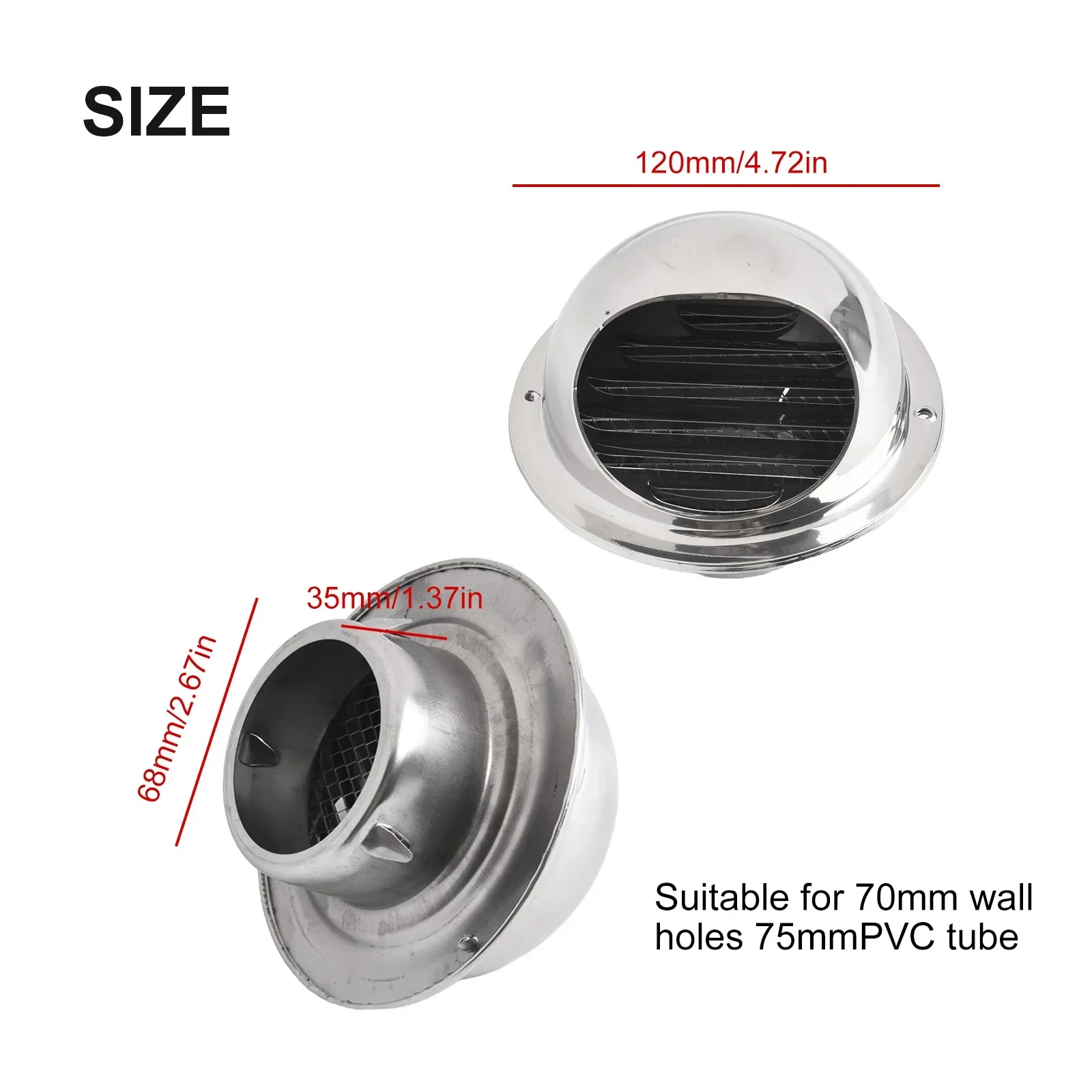 Stainless Steel Vent Cap 75/80/100/120/150/160/180/200MM For Exterior Wall Air Outlet Grille Round Heating Cooling Vent Cover