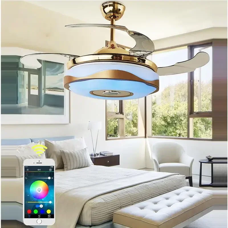 Ventilador de techo musical con luces LED Aleación moderna Acrílico ABS Bluetooth. Lámpara LED Luz LED RGB. Luces de techo. Luz de techo LED.