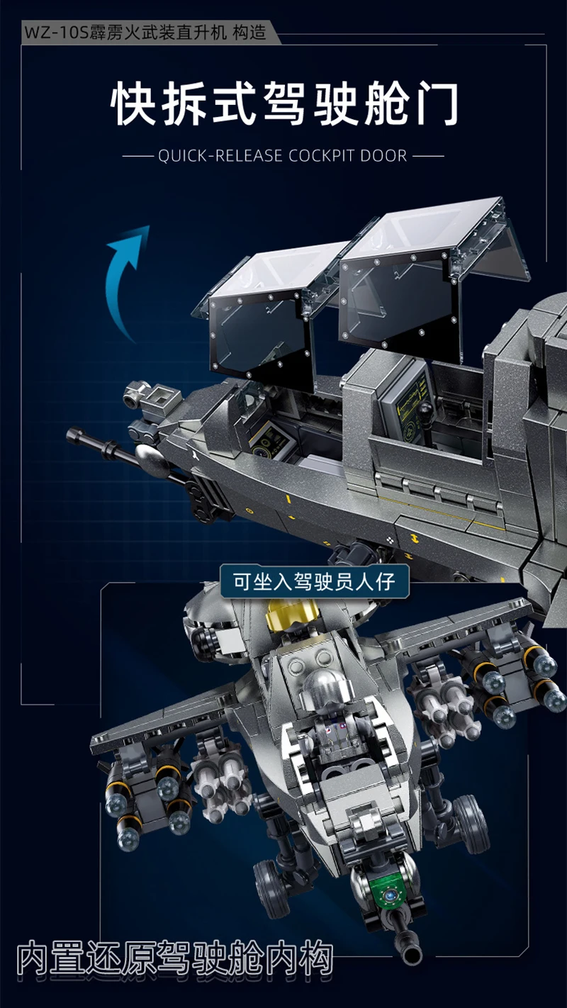 US Militare CAIC Z-10 Fiery Thunderbolt Aereo Building Blocks Braccia WZ-10 Trasporto corazzato Mattoni Giocattoli Modello