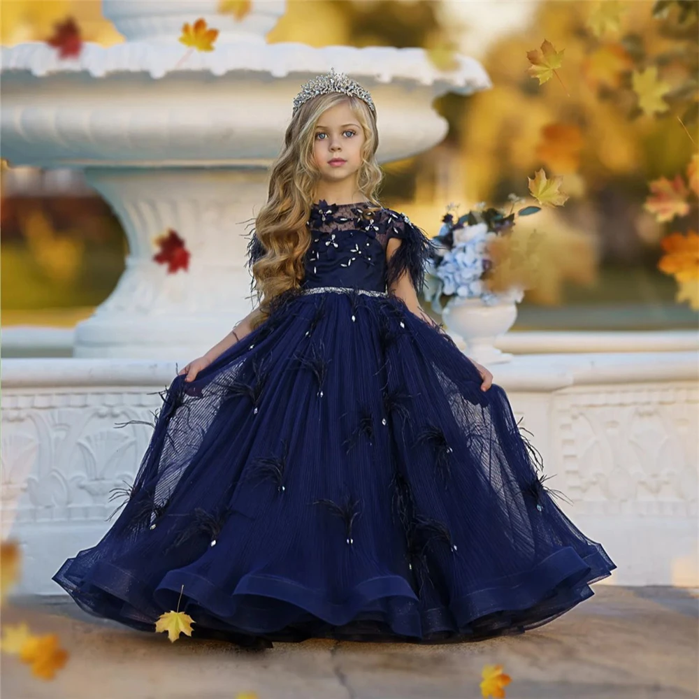 Lovely Flower Girl Dress Princess Ball Elegant Fluffy Tulle Lace Decal First Communion Dresses Kids Birthday Gift Evening Dress