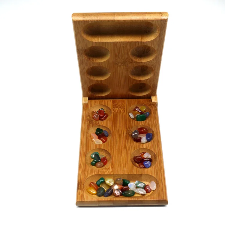 mancala board games with Colorful Stones Pebbles Folding Wooden Board Chess Set