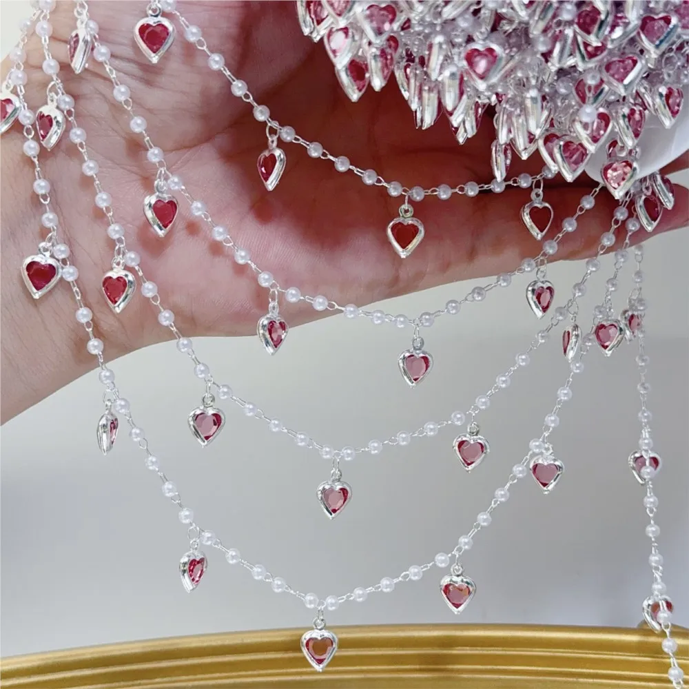 0.5Meter/1Meter Pink Crystal Heart Brass Chain for Jewelry Making 6mm Love Dangle Charms Chains Choker Necklace Chain Findings - view 6